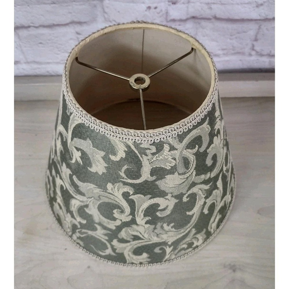 Vintage Lamp Shade Green Brocade Braided Trim Victorian Cottagecore Grannycore